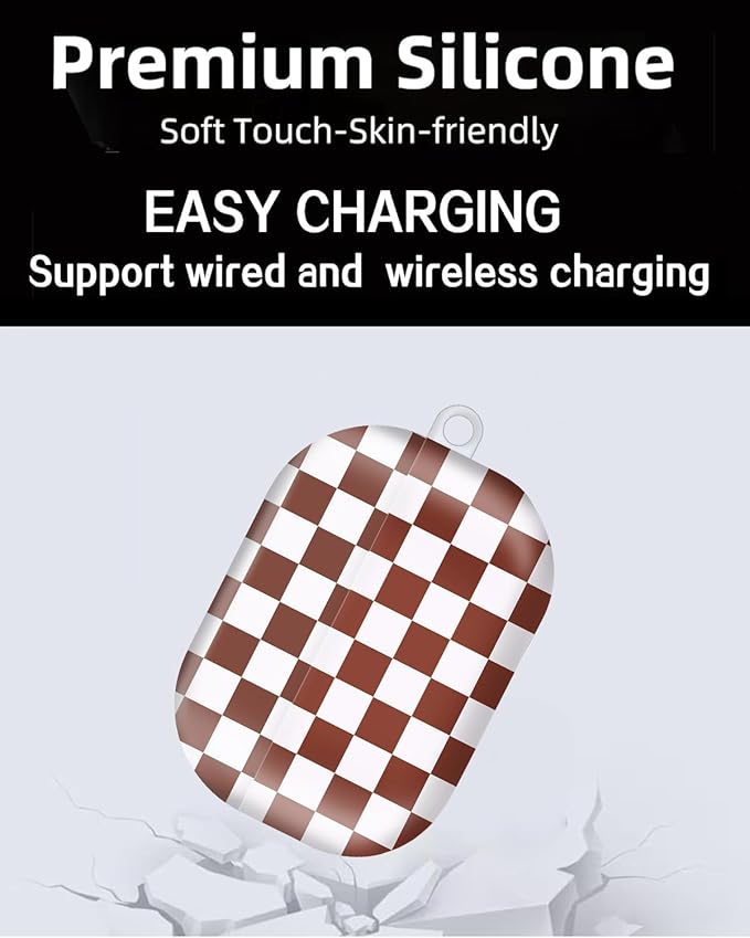 Compatible with AirPod Pro Case 2nd/1st Gen (2023/2022/2019),Shockproof Protective Cover with Keychain for Women,Cute Charging Case for Airpod Pro 2/1(White Brown Chessboard)