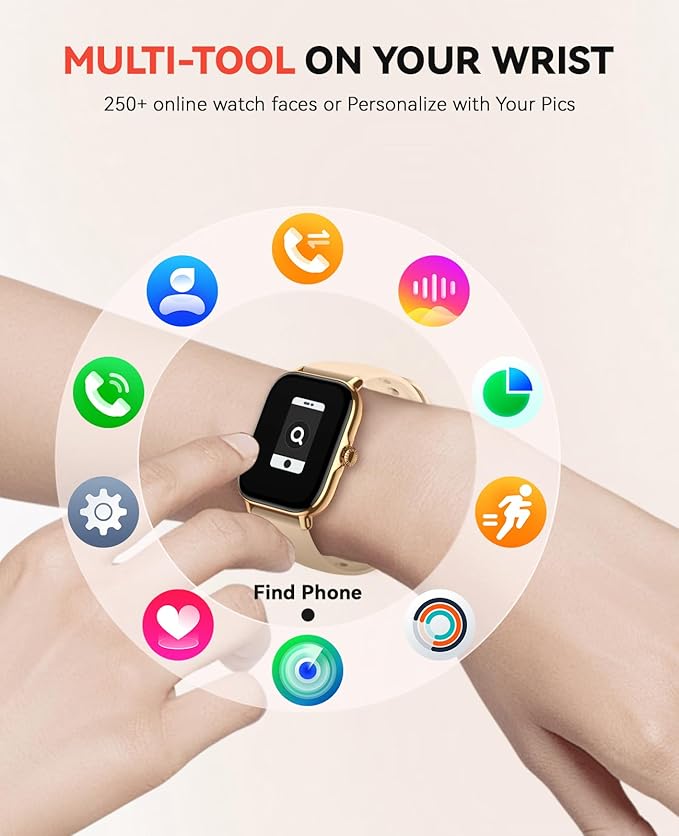 Smart Watch for Women Men- Answer/Make Call, IP68 Waterproof Fitness Step Tracker Watch with Sleep Monitor/Activity Counter/110+ Sport Mode, Smartwatch for Andriod iPhone Compatible, Gold