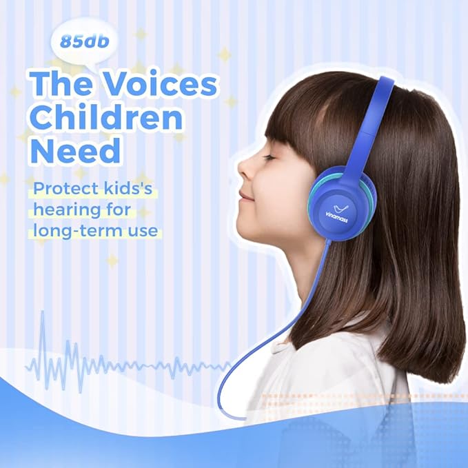 Kids Headphones, Wired Headphones for Kid with Safe Volume Limiter, Kid Headphone with Cord 3.5mm Jack, On-Ear Girls Boys Toddler Headphone for School 