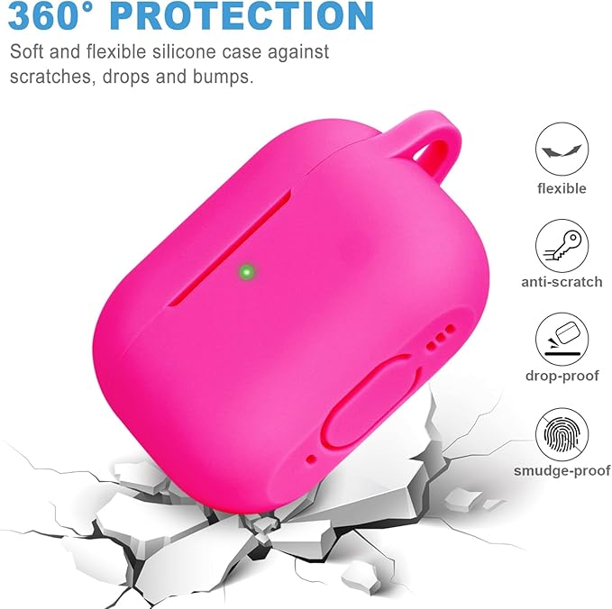 Silicone Compatible with AirPods Pro 2 Case 2022/2023, Gawnock Soft Case Cover Flexible for Compatible with AirPods Pro 2nd Generation Case for Women Girls with Keychain - Hot Pink