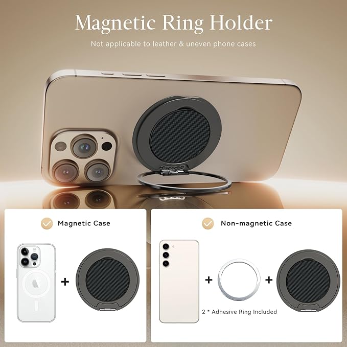 Magnetic Phone Ring Holder for MagSafe, Phone Grip, Compatible with iPhone 17 Pro Max 16 15 14 13 12 and Android, Ultra-Thin Phone Finger Ring Stand, Gunmetal