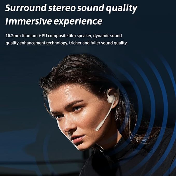 AYI Open Ear Air Conduction Bluetooth Headphone Dual Mic Rotatable Boom Mic Active Noise Cancellation IPX5 Waterproof Bluetooth 5.4 Pain-Free Design for Sports Work Outdoor Activities-DG White