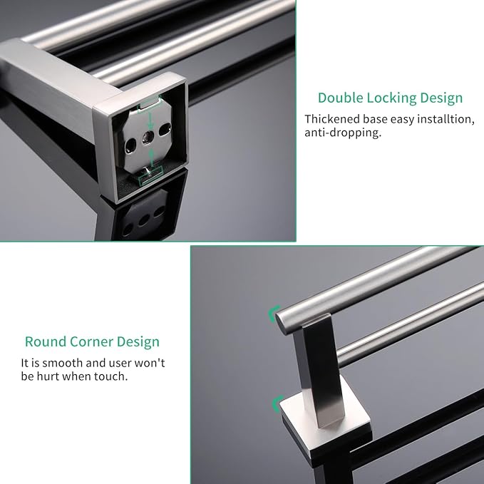 Miyili 5-Piece Bathroom Hardware Kit Set Brushed Stainless Steel Wall Mount - Includes Double Towel Bar, Hand Towel Rack, Toilet Paper Holder, 2X Robe Hook, BS02N5