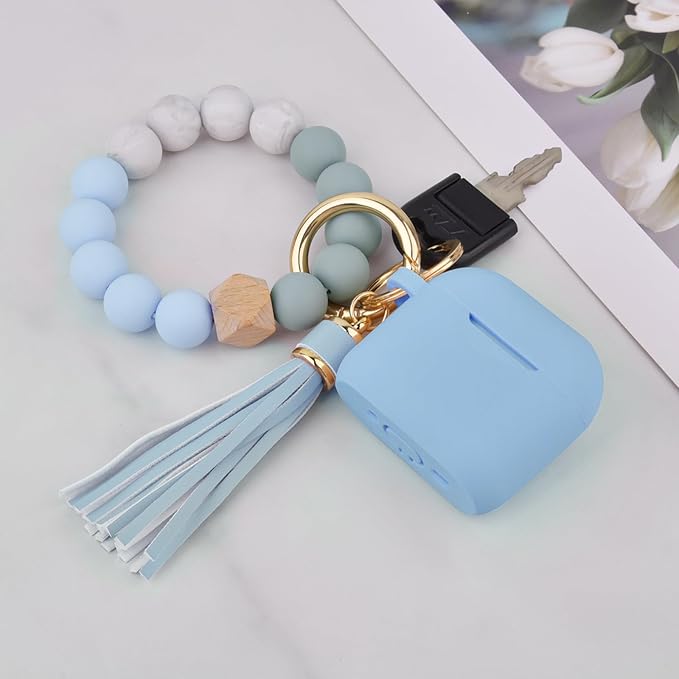 Filoto Compatible with AirPods 4 Case - Soft Silicone Cover with Bracelet Lanyard and Keychain, Shockproof and Scratch-Resistant, Cute Design for AirPods 4th Generation(Gray Blue)