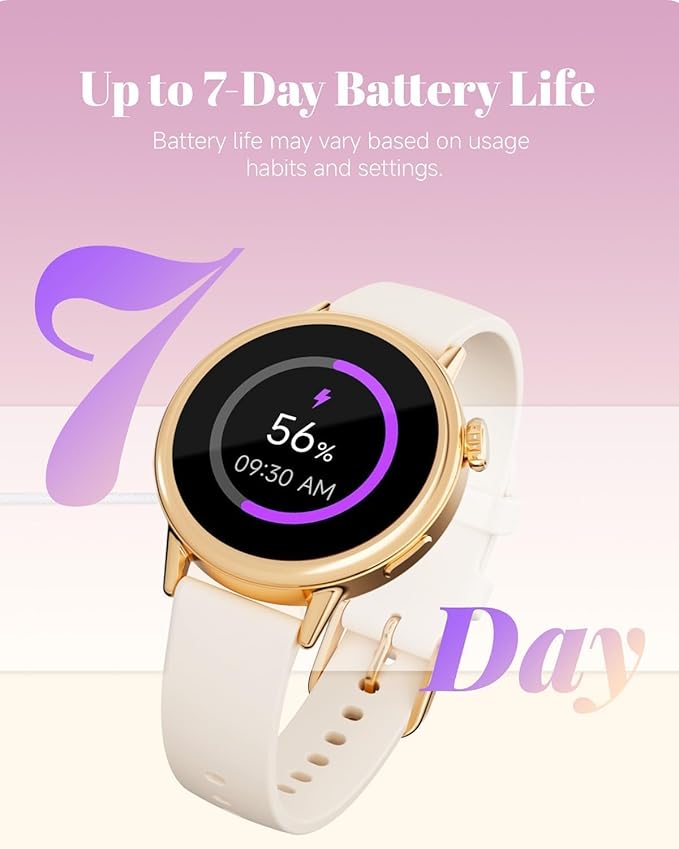 TOOBUR Petite Smart Watch for Women, 1.1'' AMOLED Screen Smartwatch, Android & iOS Phones Compatible, Answer/Make Calls, Fitness Tracker with Heart Rate/Step/Calories Monitor, 100+ Sports Modes, Beige