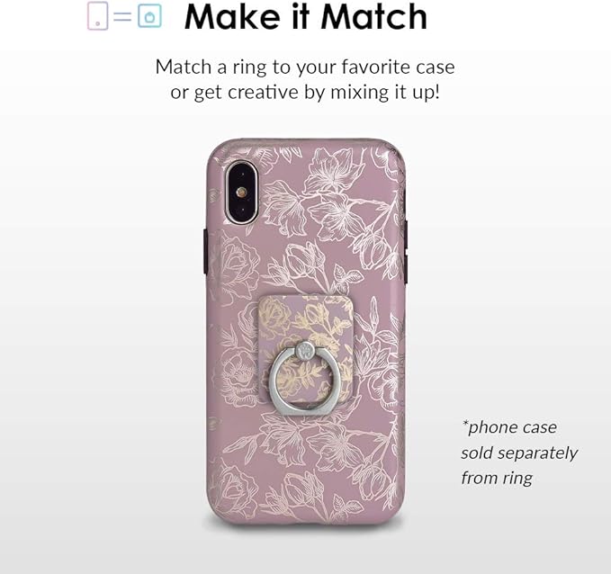 Velvet Caviar Cell Phone Ring Holder - Finger Ring & Stand - Improves Phone Grip Compatible with iPhone, Galaxy and Most Cases (Except Silicone/Leather) - Purple Rose Gold Flowers