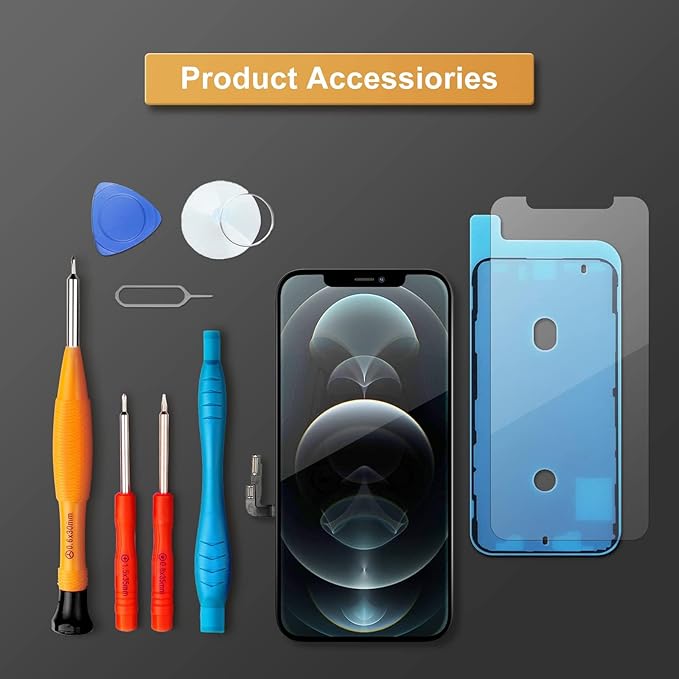 LL TRADER Screen Replacement for iPhone 12/12 Pro 6.1" LCD Retina FHD Display with Repair Tool Kits, Waterproof Tape, Screen Protector 2025 New for USA