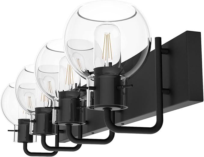 Tipace Black Industrial Bathroom Vanity Light Fixtures Over Mirror Glass Globe 4 Lights Vintage Vanity Lights Farmhouse Bath Lighting(Exclude Bulb)