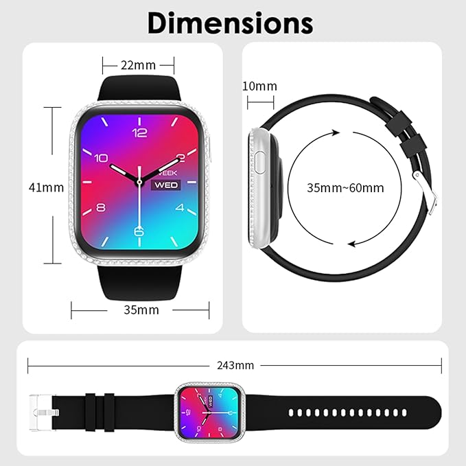 Smart Watch for Women, 1.75" AMOLED Fitness Tracker for Android iOS, Answer/Make Call with Heart Rate Sleep Monitor 130+ Sports Mode, IP68 Waterproof Smartwatch (Black Band with Silver Watch)
