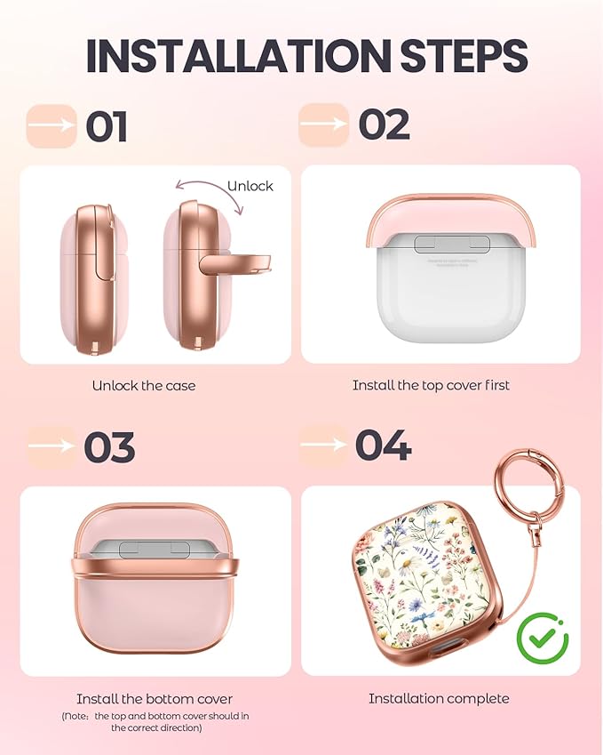 Coralogo for AirPods 2/1 Case with Safety Lock - Cute Cartoon for AirPods 1st/2nd Generation for Women Girls Fashion Stylish Retro Flower Pattern Design Kawaii Girly Girlish Hard Protective Cover