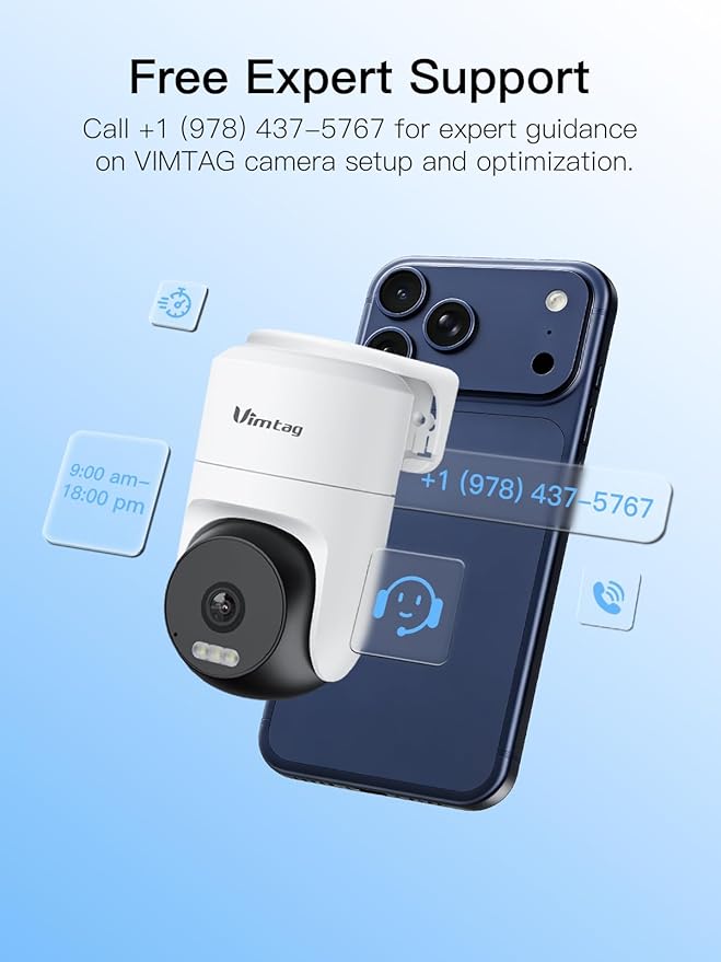 VIMTAG Pan/Tilt Outdoor Security Camera, 2.5K 4MP WiFi Home CCTV Camera, 360ยฐ View & Motion Tracking, Color Night Vision, 2-Way Audio, AI Detection Alarm, IP66, Cloud & SD Card Storage, Works w/Alexa