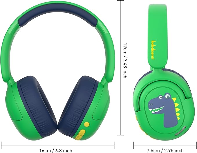 Bluetooth Kids Headphones, Wireless Headphones for Kid with Mic, 75/85/94dB Volume Limited, Includes 3.5mm Aux Cord, Foldable Dinosaur Teens Headset for School, Home, Travel, Tablet