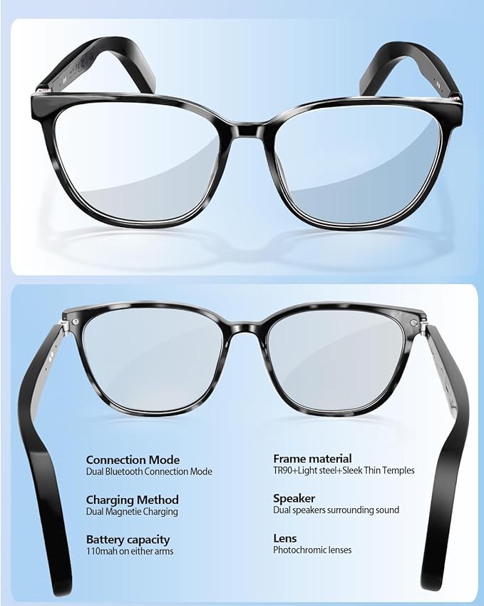 Al Smart Glasses for Men Women - Bluetooth Translation Glasses with 164 Languages, Color-Change Lens, Music &Calls w/ Bluetooth 5.4, Al Vioce &Meeting Assistant, Lightweight&Comfortable Thin Temples