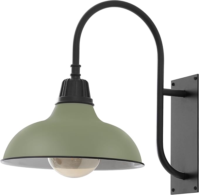 JONATHAN Y JYL7614I Stanley 12.25" 1-Light Farmhouse Industrial Indoor/Outdoor Iron LED Gooseneck Arm Outdoor Sconce for Entryway Lobby Kitchen Bathroom Bedroom Living Room Hallway, Matte Olive Green