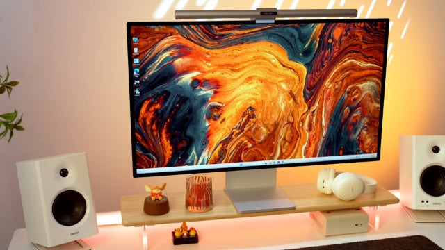 Bamboo Monitor Stand Riser, Natural Desk Shelf with Acrylic Legs