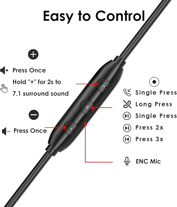 Wired Gaming Earbuds with ENC Microphone, USB C 7.1 Gaming Headphones Surround Sound in-Line Controller Hi-Res Audio Compatible with PC, Tablet, Phone, Pad, VR