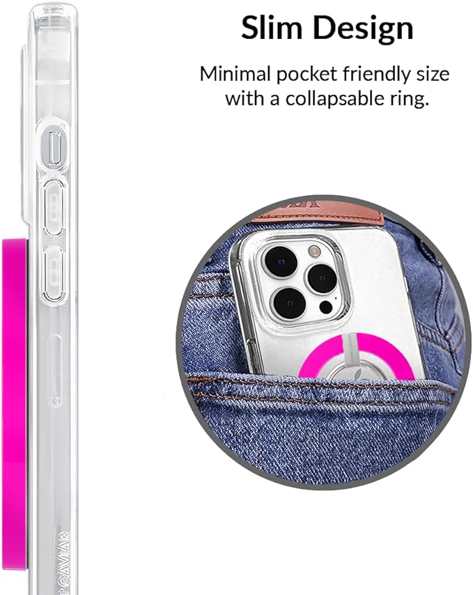 VELVET CAVIAR Compatible with MagSafe Phone Grip - Magnetic Ring Holder with Adjustable Stand - Removable MagSafe Accessories for iPhone 16, 15, 14, 13, 12 (Neon Pink)
