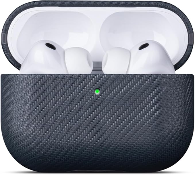 LOPIE Case for AirPods Pro 2nd Generation - Handmade AirPods Pro 2 Case Cover - Made of Vegan Leather - Carbon Fiber Style - Drop Protection Hard Shell Cover Compatible with Wireless Charging - Gray