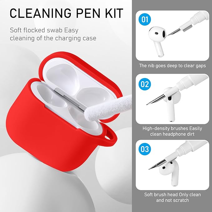 Maxjoy for Apple Airpods 4th Generation Case Cover(2024), Silicone Case with Cleaner Kit & Keychain Compatible Compatible with Airpods 4 case for Women,Men(Red)