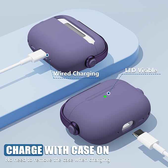 for Airpods Pro 3 Case,Safety Lock Cases for Apple Airpod Pro 3 (2025) with Cleaner Kit, Drop Protection Air pods Pro3 Case Cover for Men for Women with Keychain,Charm Purple