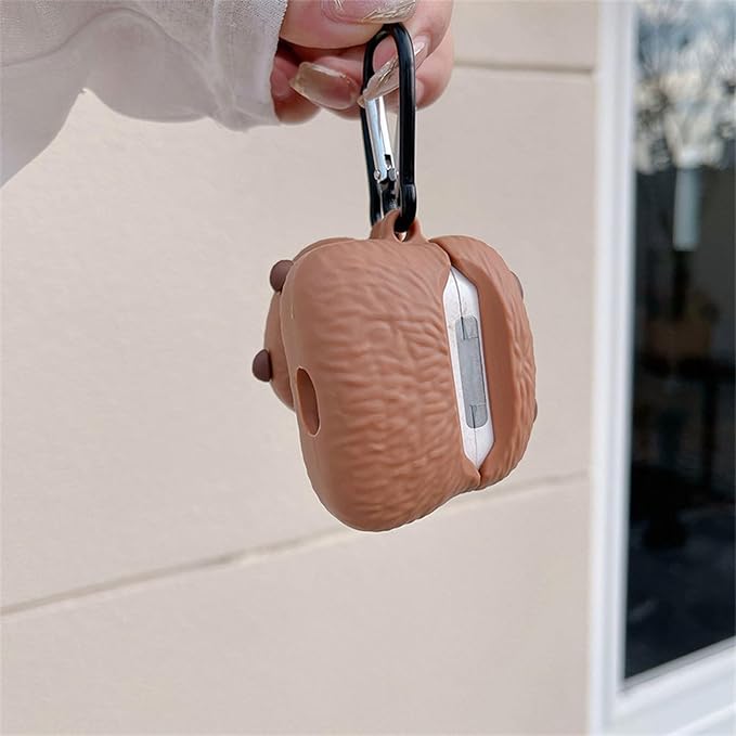 Case Compatible with 2024 Airpods 4, Cute Kawaii Capybara Design Earbuds Cover, Kids Boys Girls Portable Accessories Soft Silicone Wireless Earphone Shockproof Protector for Gifts Brown
