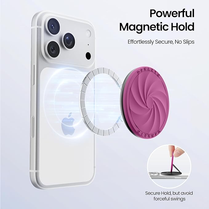ORNARTO Vortuxe for MagSafe Phone Grip with Kickstand, Soft Liquid Silicone Finger Loop Grip, Phone Ring Holder for Back of Phone, Premium Build & Comfy Touch, Fuchsia