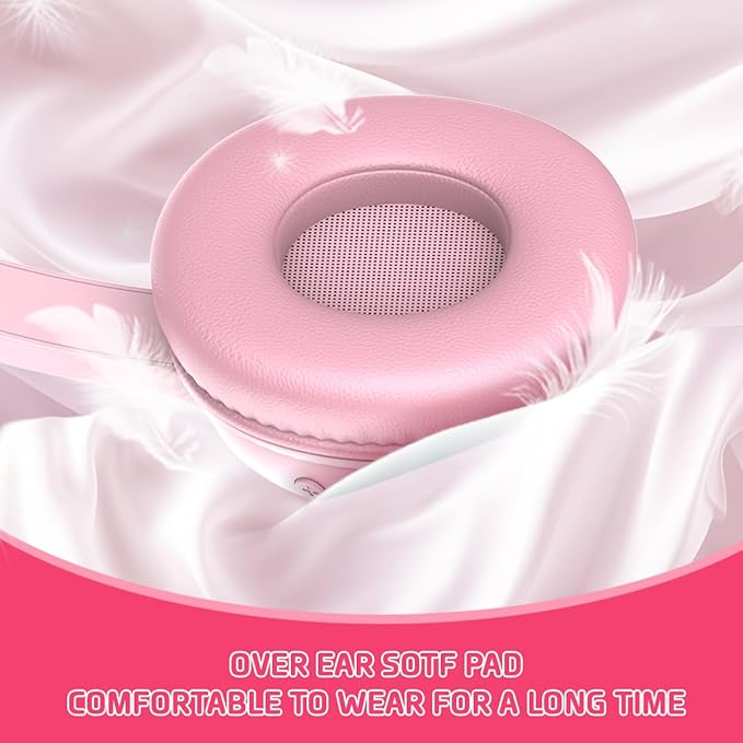 Kids Bluetooth Headphones,Kids Headphones Wireless with 85dB Volume Limiter, 30H Playtime, Adjustable Headband,Over-Ear Headphone for Kid School Online Class Travel(Pink)