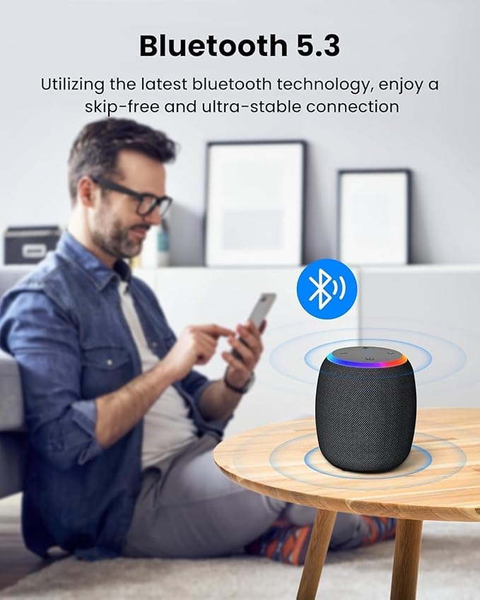 Bluetooth Speaker, Portable Wireless with 15W Stereo Sound, IPX6 Waterproof, Blue Tooth 5.3, LED Light, TWS Pairing, 12H Playtime Shower Speakers for Home Outdoor Party Beach(Gray)