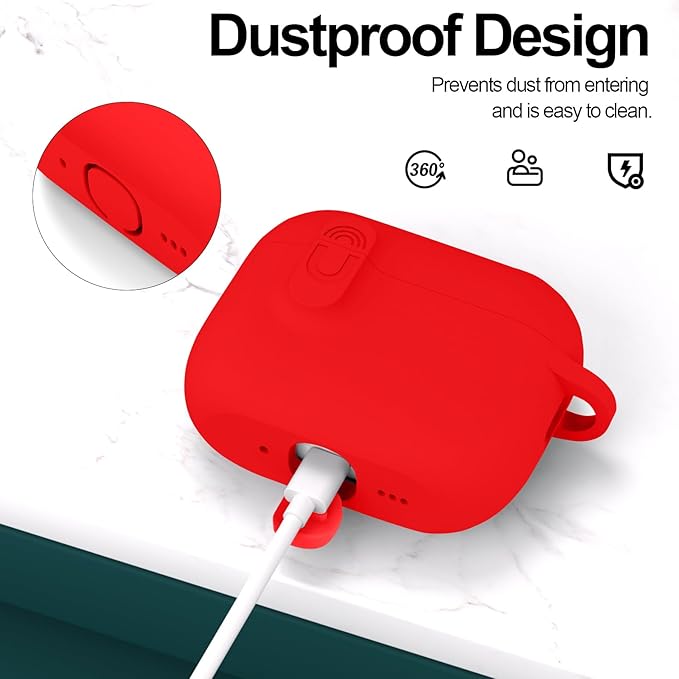 ATUAT for AirPods Pro 3 Case with Magnetic Lid Lock, Protective Soft Silicone Cover with Keychain Cleaner Kit for Women Men for Apple AirPods Pro 3rd Generation(2025), Front LED Visible, Red