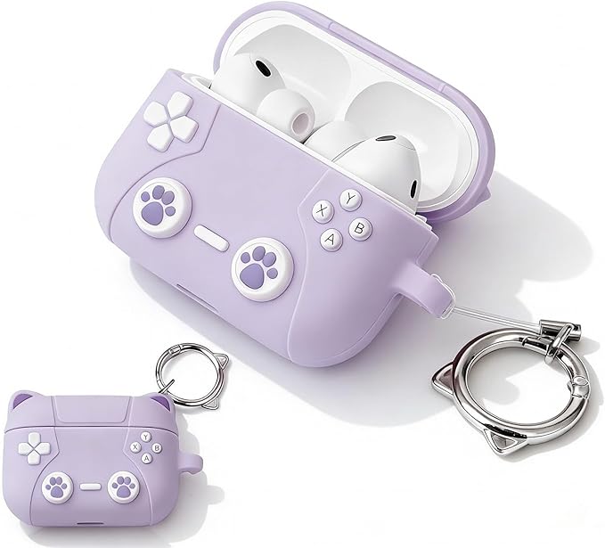Compatible with Airpods Pro 3 Case 2025 Cute 3D Game Console for Air pod Pro 3 Cover with Keychain Shockproof Protective Silicone Case for Airpods Pro 3 Gen for Women Girls (Purple Cat)