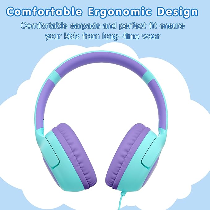 ZIHNIC Wired Kids Headphones, Safe 85dB Volume Limit for Boys & Girls, Comfortable Earpads, Foldable Design for School, Tablets, and Travel-CAYN