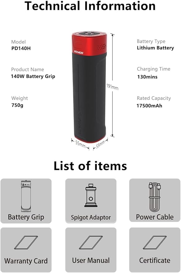 IFOOTAGE PD140H 140W Battery Grip – USB-C Portable Charger for Shark Nano Camera Slider,Cameras, Laptops,iPads,and Photography Gear