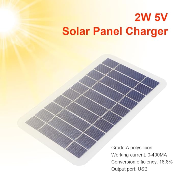 5V 400mA Solar Panel 2W Output USB Outdoor Portable Solar Charging Panel for mini Fans, Toy Cars, Small Drones, Surveillance Cameras, Lawn Lights, etc, (NOT Support Cell Phone Charging)
