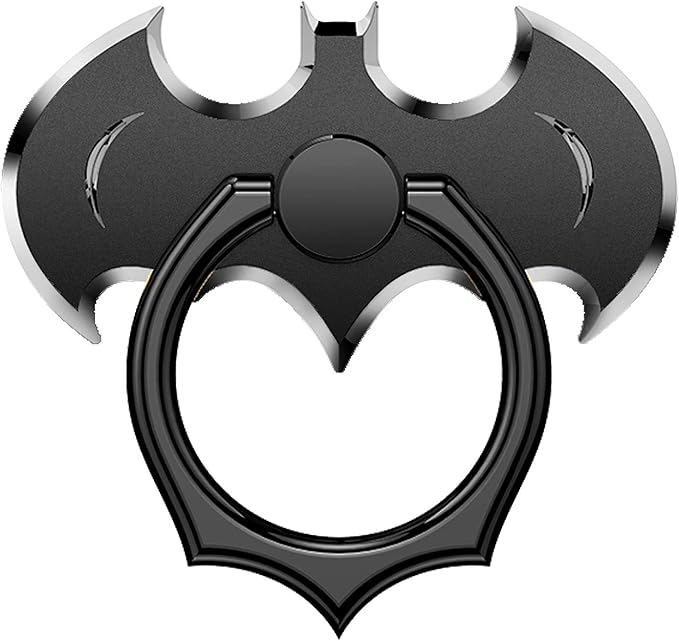 Bat Cell Phone Ring Holder, Adhesive Phone Grip, Metal Finger Ring Stand, 360 Degree Rotation Cell Phone Kickstand for iPhone Samsung Galaxy Google iPad and All Smartphones (Black+Silver)