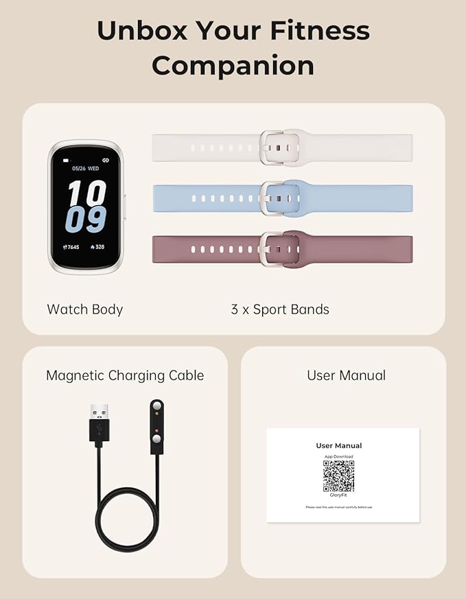 Fitness Tracker with 24/7 Heart Rate Monitor, Sleep Tracker - 3 ATM Waterproof Fitness Watch Calorie Step Counter Smart Watch Includes 3 Sport Bands for Android iOS Women Men, Starlight/Blue