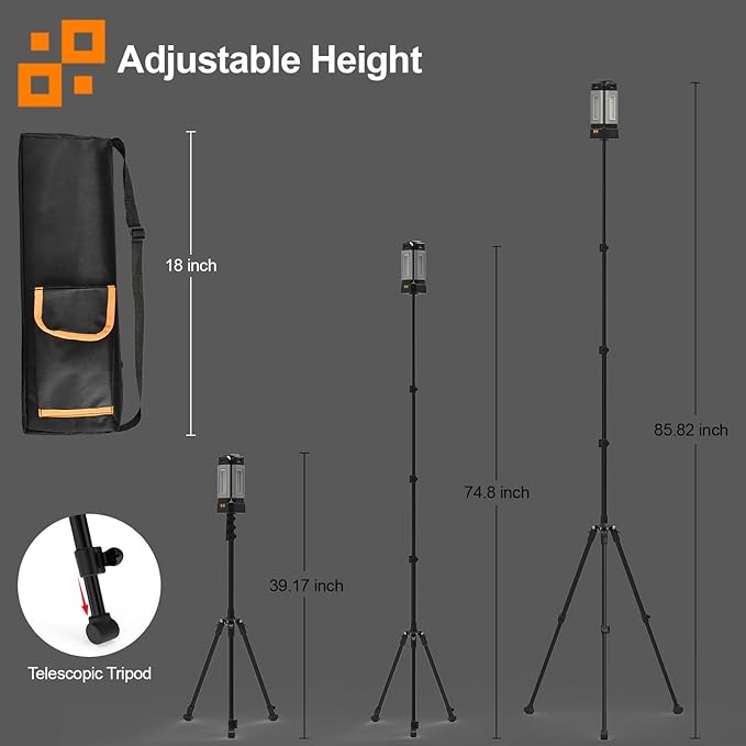 Upgraded Aluminum13200mAh Rechargeable Work Light with 78in Height Folding Stand and Carrying Bag, 8000 Lumen Cordless Camping Light, White/Warm/Nature White(Standard)