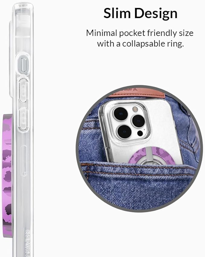 VELVET CAVIAR Compatible with MagSafe Phone Grip - Magnetic Ring Holder with Adjustable Stand - Removable MagSafe Accessories for iPhone 16, 15, 14, 13, 12 (Amethyst Purple Leopard)