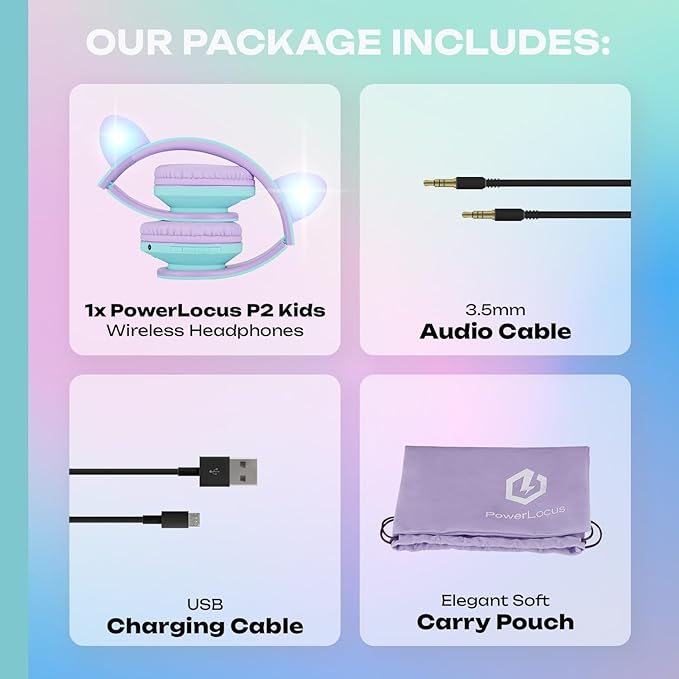 PowerLocus Kids Headphones Over-Ear, Bluetooth Wireless Headphones for Kids,with Microphone, Safe 85DB Volume Limited, Foldable with Carry Case, Audio Cable, Micro SD mode for Online Classes,PC,Phones