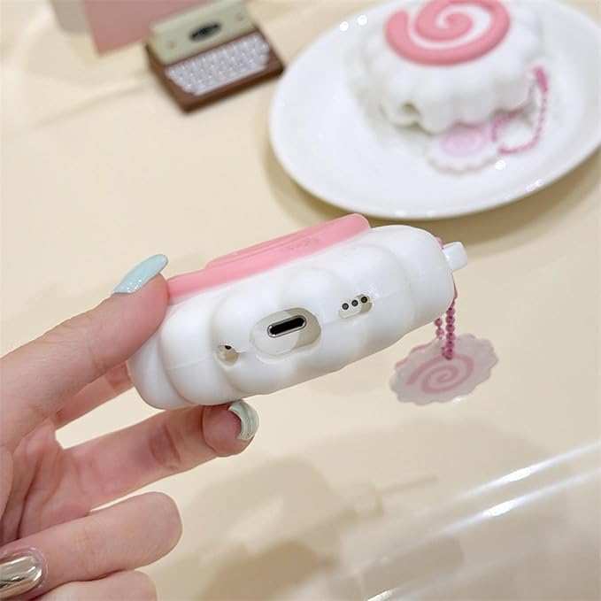 Case Compatible with Airpods 3, Cute Kawaii Fish Board Design Keychain Case Cover, Portable Earbuds Accessories Soft Silicone Shockproof Wireless Earphone Protector with Pendant White