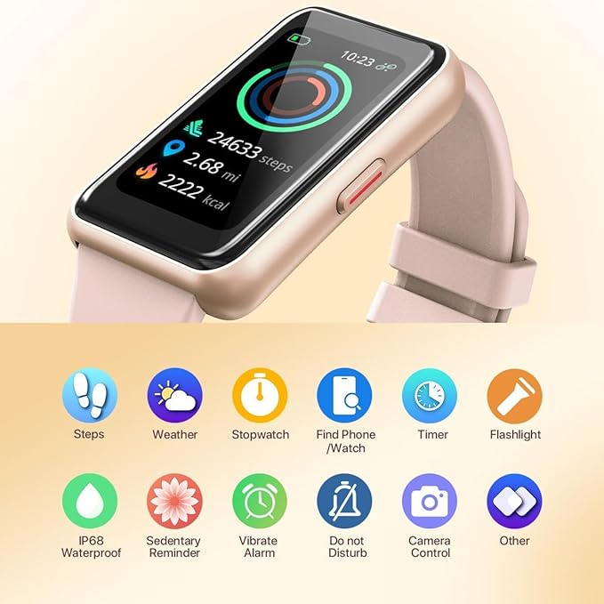 Smart Watch for Women, Slim Fitness Tracker with Heart Rate, Blood Oxygen, Sleep & Step Monitor, IP68 Waterproof Smartwatch, Lightweight Pink/Gold Bracelet Watch Compatible with Android & iPhone