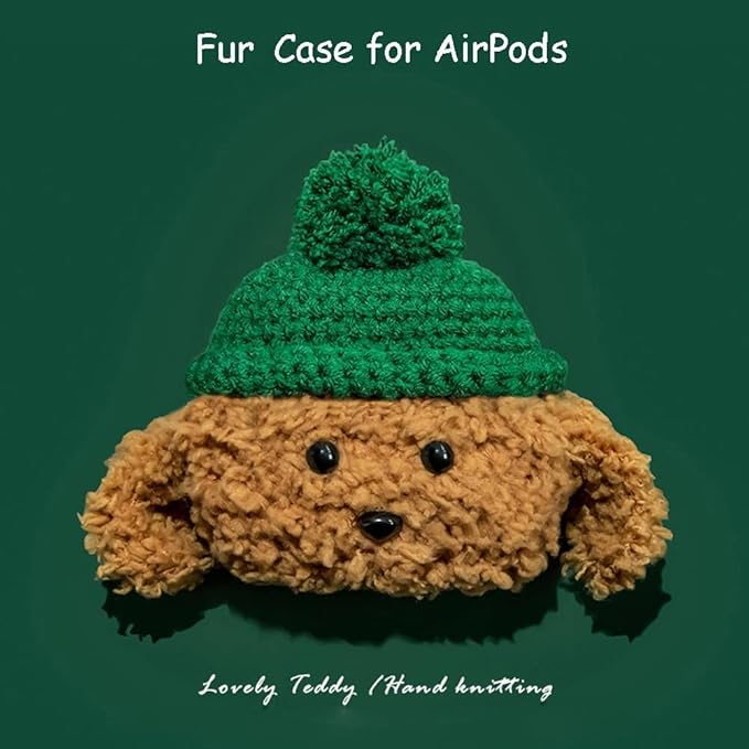 Yatchen Plush Case for AirPods 2/1,Cute Fluffy 3D Cartoon Animal Teddy Dog for Airpods 2nd 1st Generation Furry Hairy Soft TPU Cover Warm with Keychain Protector for AirPods 1&2