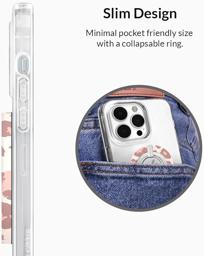 VELVET CAVIAR Compatible with MagSafe Phone Grip - Magnetic Ring Holder with Adjustable Stand - Removable MagSafe Accessories for iPhone 16, 15, 14, 13, 12 (Blush Leopard)