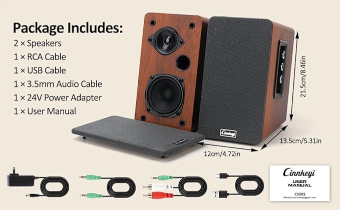 50W Wooden Bookshelf Speakers, Passive 2.0 Computer Speakers,PC Speaker Bluetooth/RCA/AUX(3.5mm)/USB Inputs TV Speakers for TV/PC/Laptop/Turntable, Strong Bass TV/Turntable Speaker