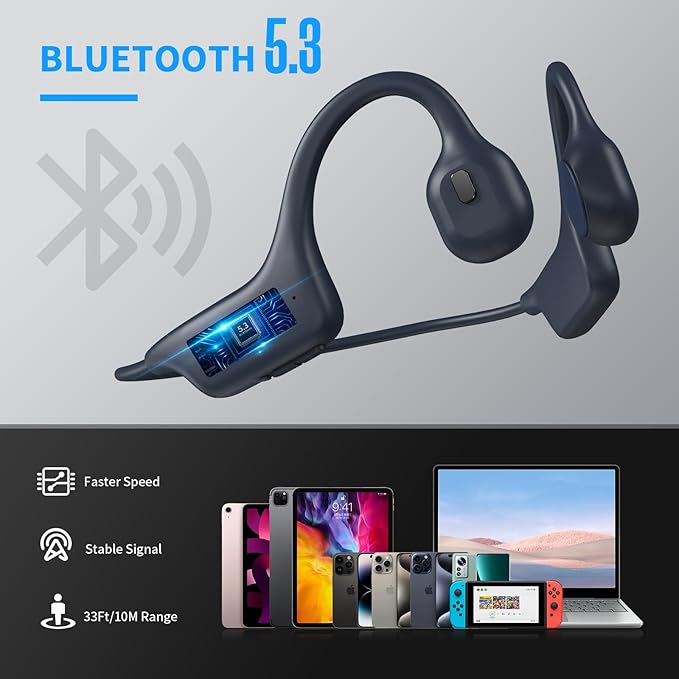 GoKEDA Bone Conduction Headphones, Wireless Bluetooth 5.3 Headset, Open Ear Headphones for Sport(Blue)