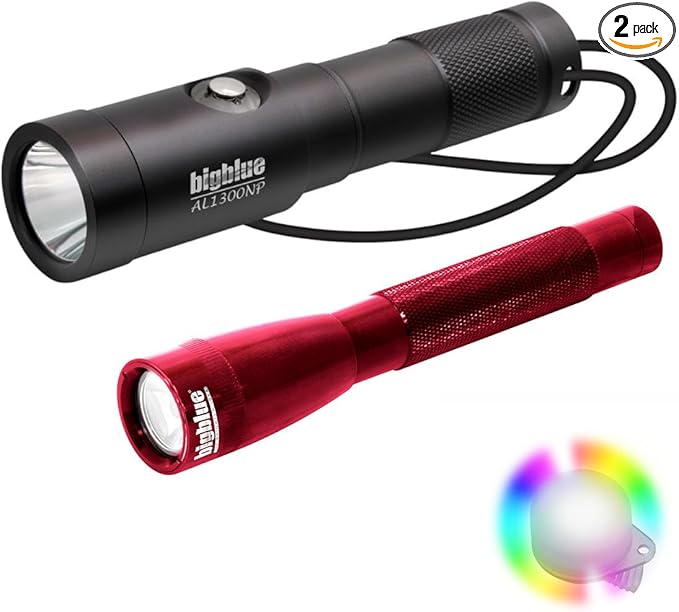 Bigblue AL1300NP and AL250 Dive Light Combo Pack with 8-Color Easy Clip - Red