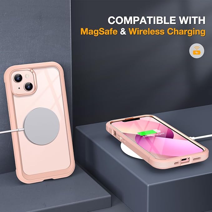 Miracase Magnetic Case for iPhone 13 Mini 5.4 Inch,with MagSafe,Built in Screen Protector,Full Body Protection(Pink)