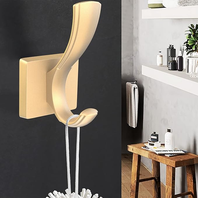 Gold Hooks for Wall, Heavy Duty Thick Aluminum Alloy Entry Coat Hooks for Hanging Key Robe Hat Backpack, Wall Mount Holder Bathroom Kitchen Garage(4 Pack, Gold)