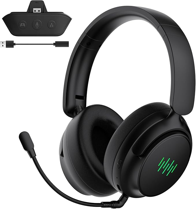 BETMI Wireless Gaming Headset for Xbox One Series X/S, 7.1 Surround Sound, 2.4GHz/Bluetooth 5.2 Headphones with Detachable AI+ENC Noise Cancelling Mic, LED Light, 40mm Drivers, Mute Button (Black)