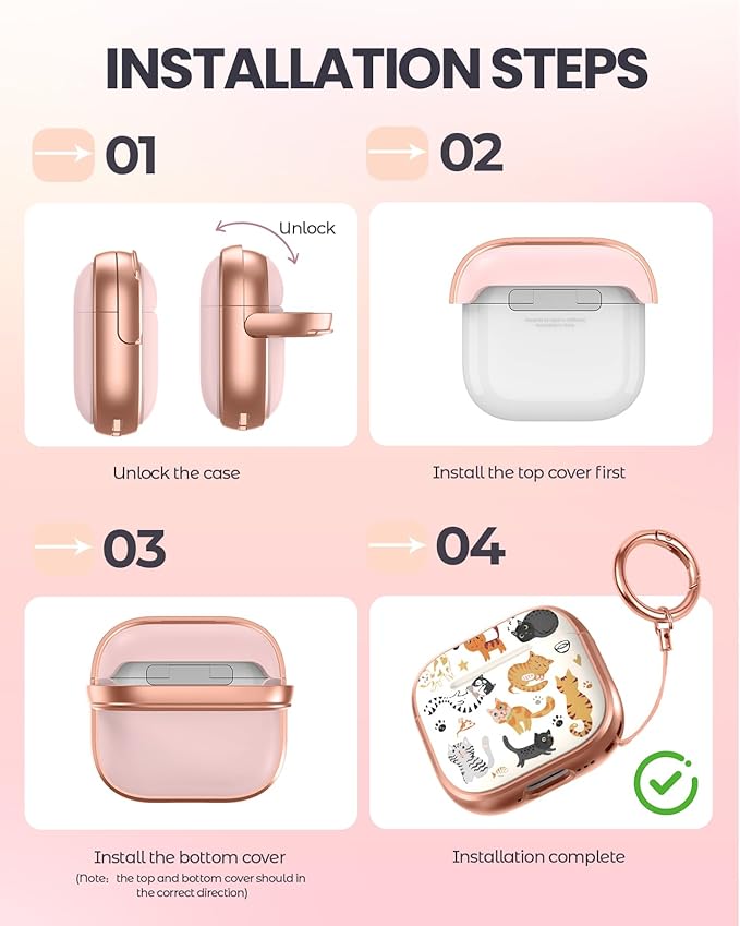Coralogo for AirPods 3rd Case with Safety Lock - Cute Cartoon for AirPods 3rd Generation for Women Girls Fashion Stylish Cats Pattern Design Kawaii Girly Girlish Hard Protective Cover