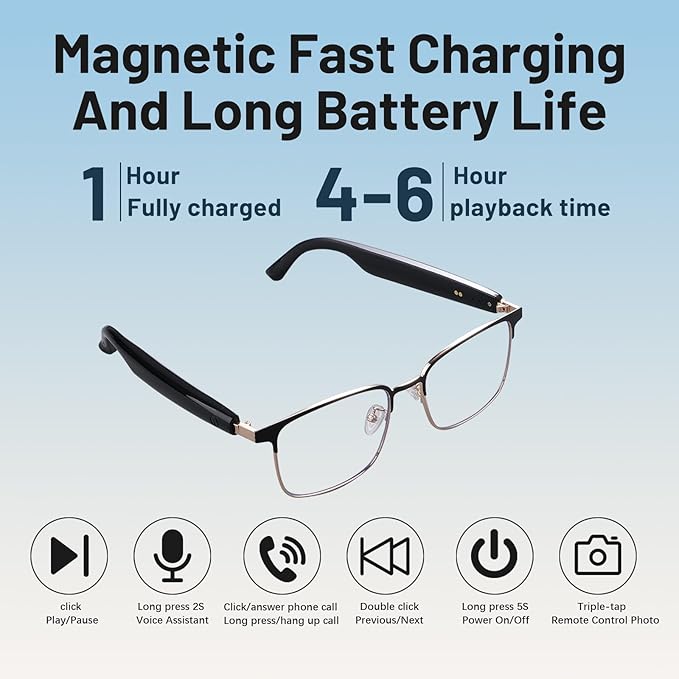 Smart Glasses for Men & Women with Photochromic Lenses, Bluetooth 5.3, Polarized, Blue Light Blocking, Open-Ear Speakers